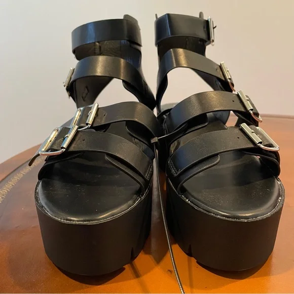 Black Chunky Platform Strappy Band Sandals size 10 - Picture 4 of 7